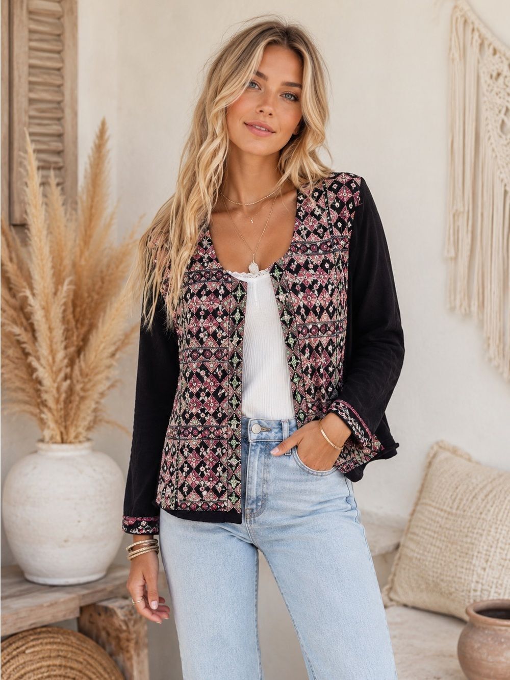 Anthropologie RAGA Pink and Black Embellished Jacket